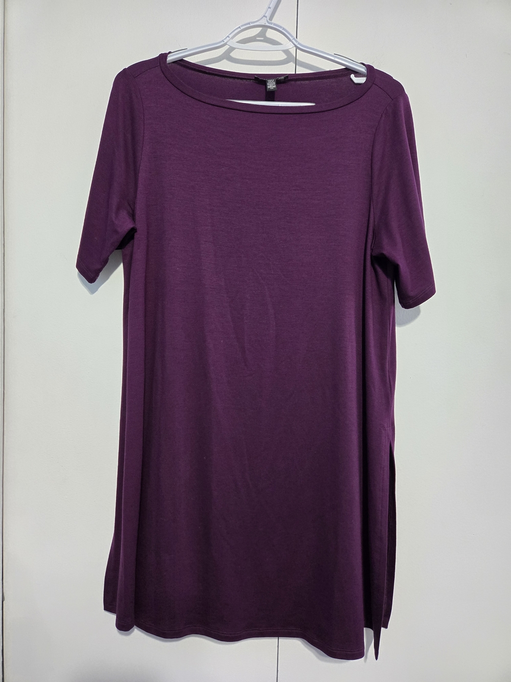 Eileen Fisher Purple Tencel Dress Women’s Small Short Sleeve Midi Shift Minimal